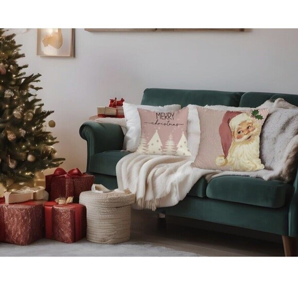 RABUSOFA Pink Santa Claus Christmas Tree Pillow Covers 18 x 18-Inch, Cute!! New! - Picture 2 of 6